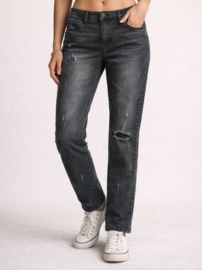 Mac and Me Black Distressed Jeans Size 8 Mid Rise Straight